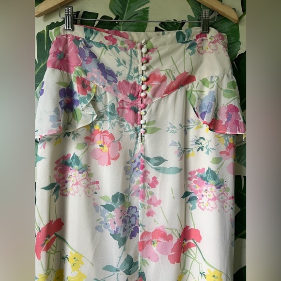 ASOS Women’s Cream Floral Ruffle Button Back Maxi Skirt with Slit 10 - Picture 7 of 9